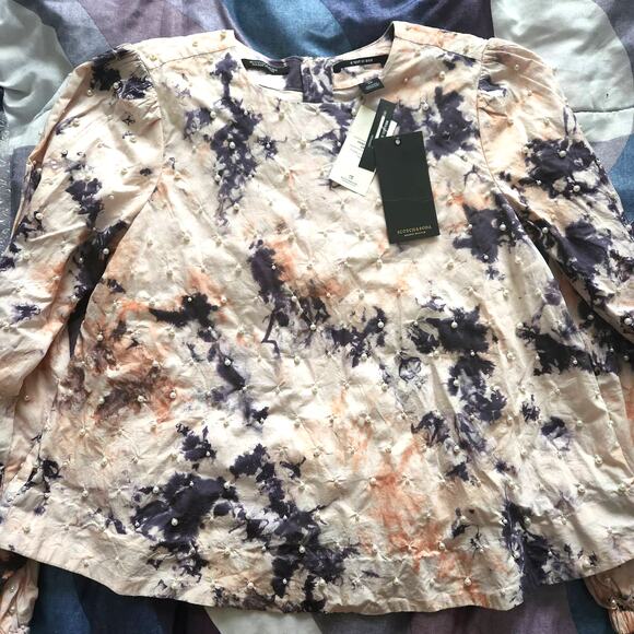 NWT SCOTCH & SODA COTTON TIEDYE TOP WITH PEARL DETAILS XS - Picture 4 of 15